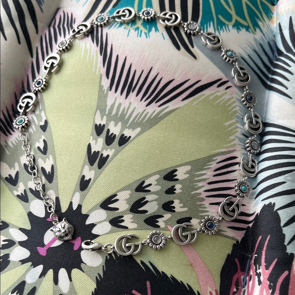 Gucci Silver Necklace with Turquoise Accents